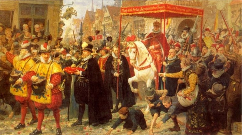 Coronation of Christian VI of Denmark, 1596 August 17, by Otto Bache (1839-1927)  painted in 1887